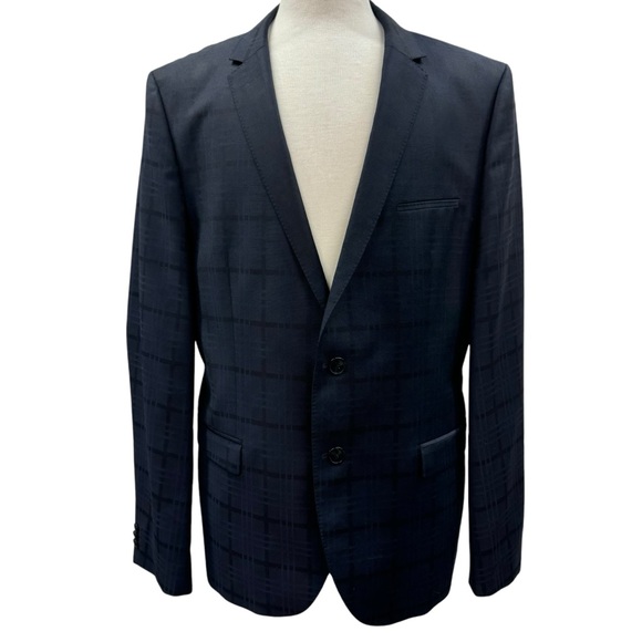 Hugo Boss Blazer Mens 44R Navy Blue Plaid Wool Sport Coat Jacket - Picture 2 of 16